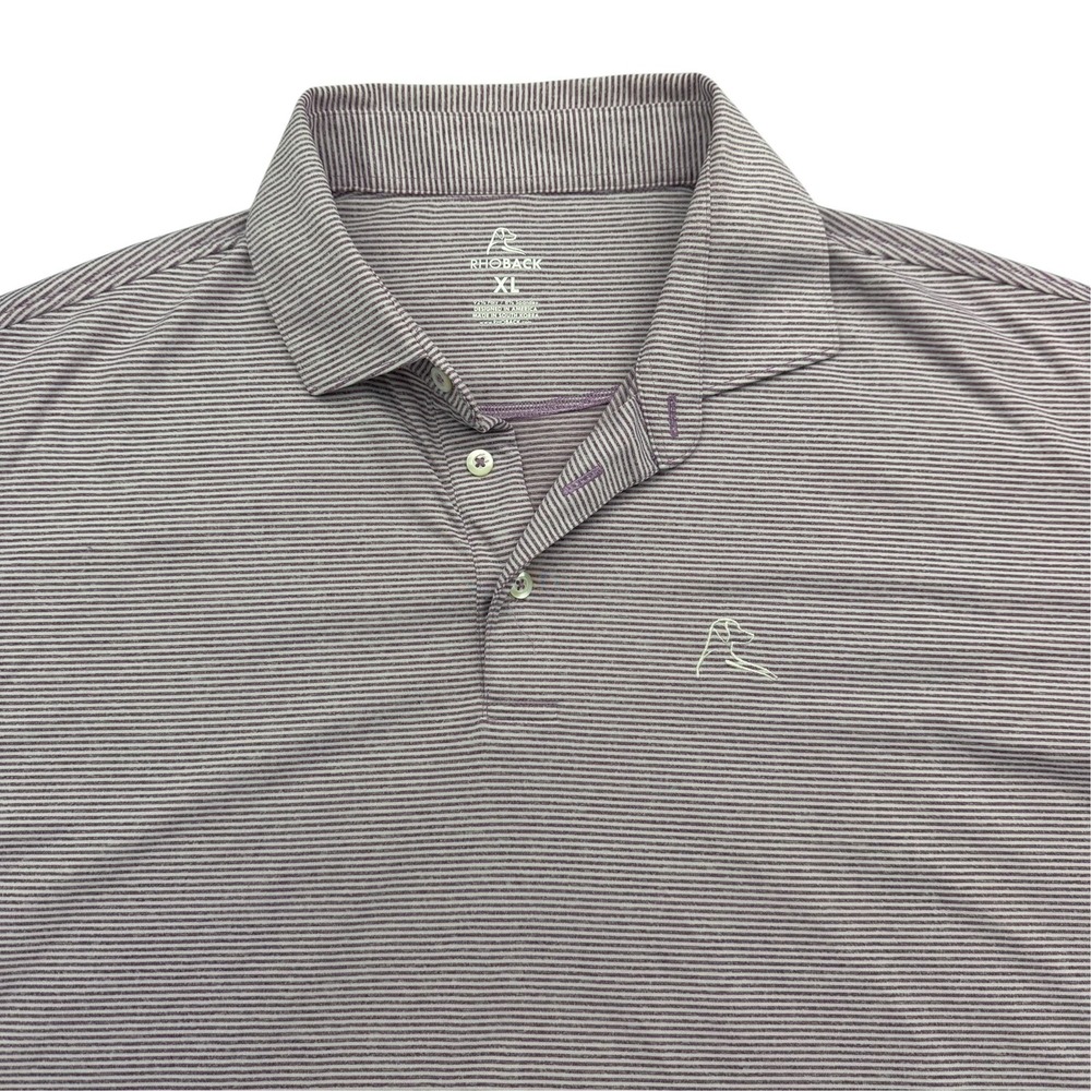 Rhoback Polo Shirt Mens XL Purple Striped Polyester Spandex Golf Performance